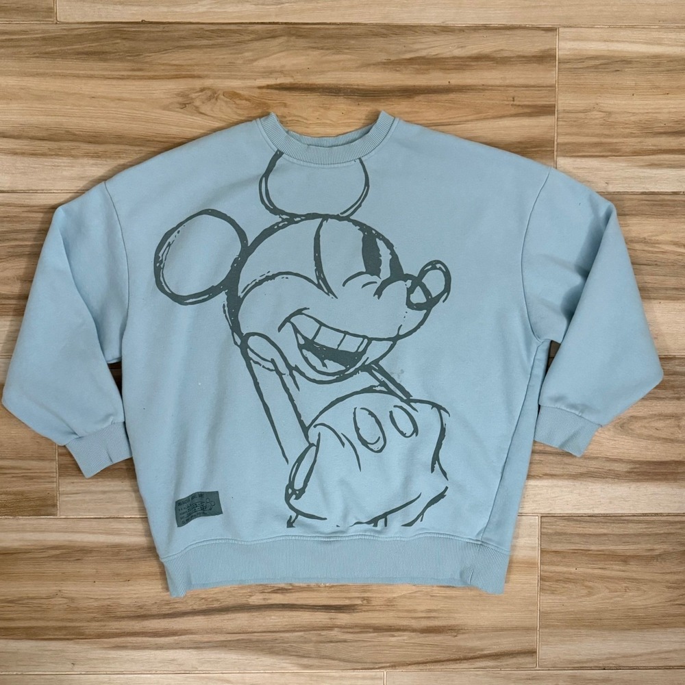 Disney Mickey‎ Mouse Sketch Oversized Sweatshirt Light Blue Crewneck Medium